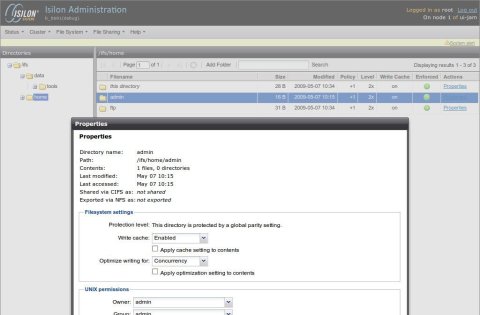 Screenshot of the Isilon Filesystem Manager